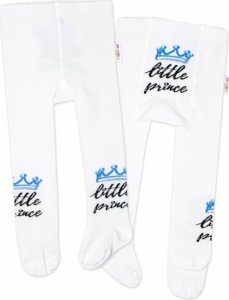 Baby Nellys Dětské punčocháče bavlněné, Little Prince - bílé s modrou korunkou, vel. 80/86