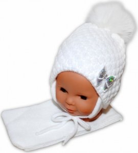 BABY NELLYS Zimní čepice/čepička Mašlička - bílá