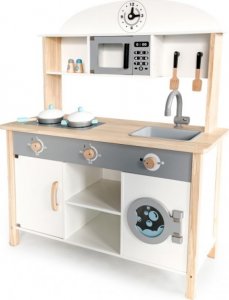 Eco Toys Dřevěná kuchyňka MAXI s příslušenstvím, 79,5 x 30 x 97 cm - bílá
