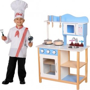 Eco Toys Dřevěná kuchyňka s příslušenstvím, 85 x 60 x 30 cm - modrá