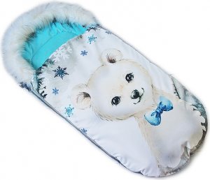 Fusak Baby Nellys Winter Friends Lux velvet s kožešinkou, 105x55 cm - medvíd./tyrkys