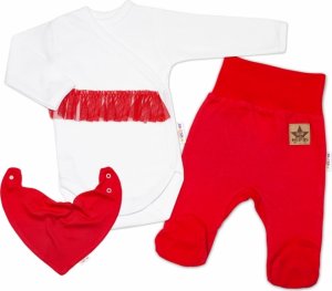 Baby Nellys 3-dílná sada Body dl. rukáv s tutu, šátek, polodupačky, červená, bílá, vel. 56