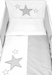 Baby Nellys Mantinel s povlečením Baby Stars - šedý, vel. 135x100 cm