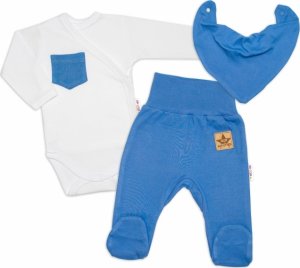 Baby Nellys 3-dílná sada Body dl. rukáv s kapsou, šátek, polodupačky, modrá, bílá