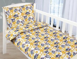 Dětské povlečení bavlněné - Myšky - žlutá, šedá - 90x135, 45x60