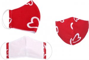 Ústní rouška bavlněná na gumičku s vnitřní kapsou - délka oblouku 15cm - srdce červené