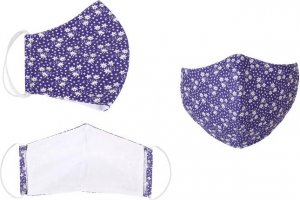 Ústní rouška bavlněná na gumičku s vnitřní kapsou - délka oblouku 15cm - fialová kytička
