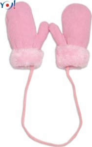 YO! Zimní kojenecké rukavičky s kožíškem - se šňůrkou YO - sv. růžové/růžový kožíšek