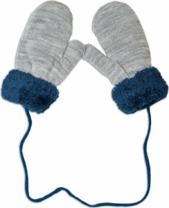 YO! Zimní kojenecké rukavičky s kožíškem - se šňůrkou YO -šedé/granátový kožíšek, 98/104
