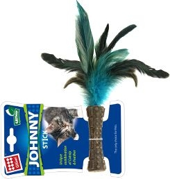 Hračka kočka GiGwi Johnny Stick Catnip s modrými peří