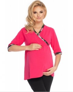Be MaaMaa Těhotenské, kojící pyžamo 3/4 rukáv - růžová,černá, vel. L/XL