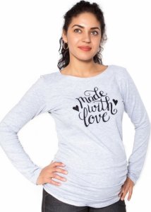 Be MaaMaa Těhotenské triko dlouhý rukáv Made with Love - šedé - XL