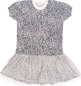 Mamatti Dětské šaty s tylem, kr. rukáv, Gepardík, bílé se vzorem, vel. 92
