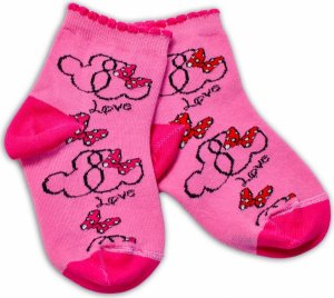 Baby Nellys Bavlněné ponožky Minnie Love - tmavě růžové