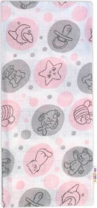 Baby Nellys Kvalitní bavlněná plenka - Tetra Premium, 70x80cm - Sweet Love, růžová