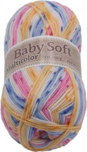 Příze BABY SOFT multicolor - 100g / 360 m - bílá, modrá, žlutá, růžová