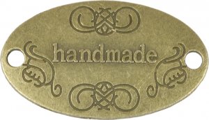 Nášivka Hand Made kovová - 32x19 mm - bronzová