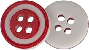Knoflík - prům. 12,5 mm - červený s bílým proužkem