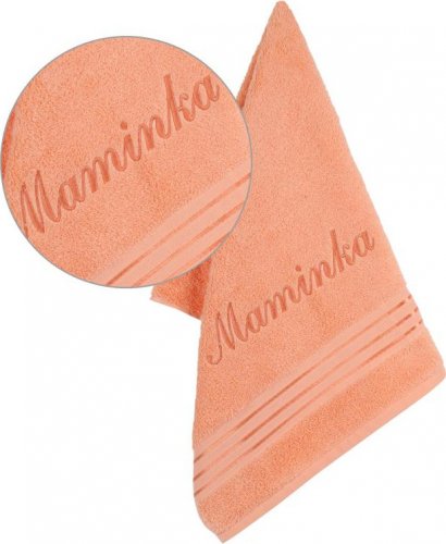 Froté ručník kolekce Linie s výšivkou Maminka - 50x100 cm - lososová
