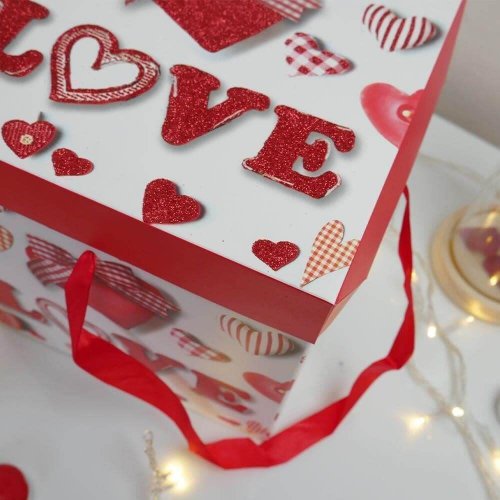 Dárková krabička 22 cm - valentýnská srdce