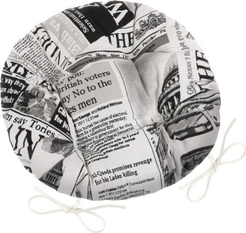 Sedák EMA kulatý prošívaný - průměr 40 cm - černé noviny