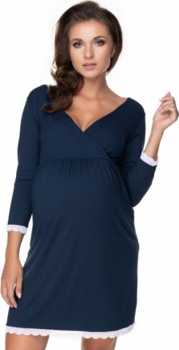 Be MaaMaa Těhotenská, kojící noční košile s krajkou, 3/4 rukáv - gránátová, vel. L/XL