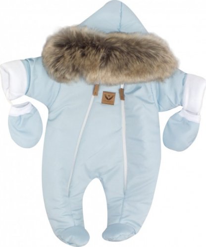 Z&Z Zimní kombinéza s dvojitým zipem, kapucí a kožešinou + rukavičky, Angel - modrý, 86