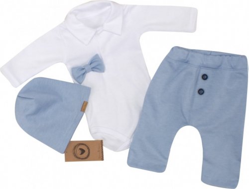 Z&Z 4-dílná sada Elegant Boy, body, kalhoty, motýlek a čepice, modrá/bílá, vel. 80