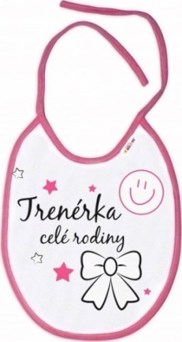 Baby Nellys Nepromokavý bryndáček Trenérka celé rodiny, 24 x 27 cm - růžový