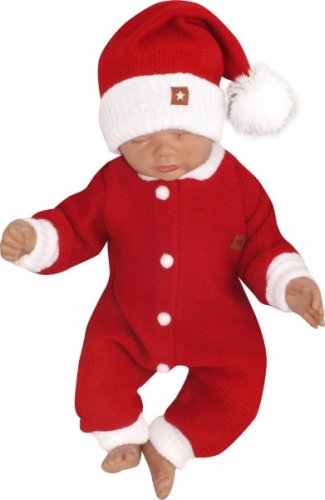 Z&Z 2-dílná sada Pletený overálek + čepička Baby Santa, červený