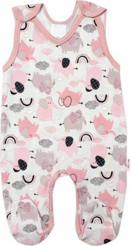 Baby Nellys 2-dílná sada, bavlněné dupačky s košilkou Sloníci, růžová, vel. 62