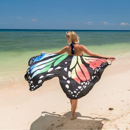 Plážové šaty - motýlí křídla L-XL - duhové