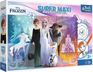 Puzzle 3v1 maxi oboustranné 24 dílků Šťastná země Ledové království/Frozen 60x40cm v krab. 40x27x6