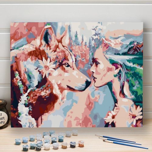Malování podle čísel - vlk, vypnuté plátno na rám