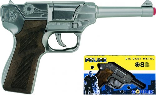 Policejní pistole stříbrná kovová 8 ran