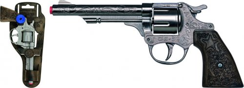 Revolver kovbojský stříbrný, kovový - 8 ran