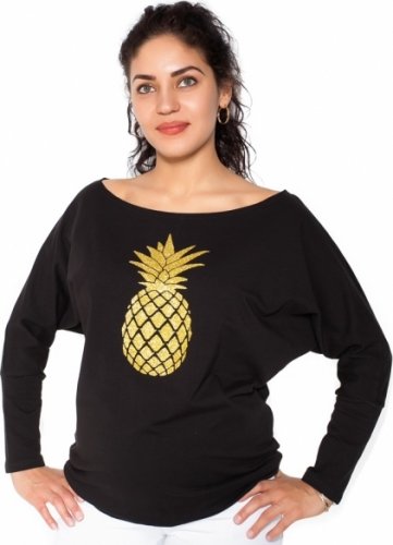 Be MaaMaa Těhotenská mikina, triko Ananas - černé - XL