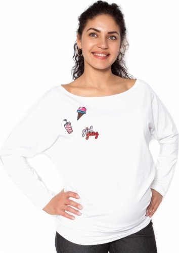 Be MaaMaa Těhotenská mikina, triko s nášivkami - bílé - M