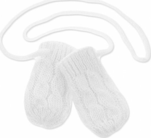 BABY NELLYS Zimní pletené kojenecké rukavičky se vzorem - bílé