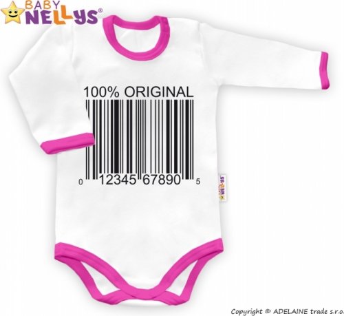 Baby Nellys Body dlouhý rukáv 100% ORIGINÁL - bílé/růžový lem, vel. 86