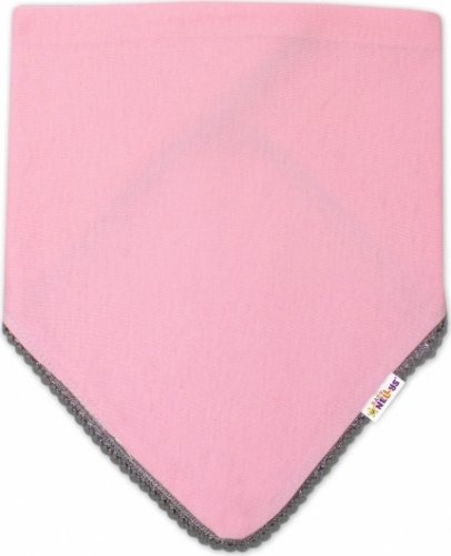 Dětský bavlněný šátek na krk s mini bambulkami Baby Nellys - růžový/šedý lem