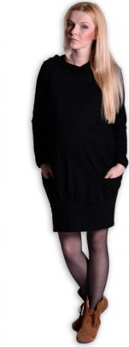 Be MaaMaa Sportovní těhotenské šaty s kapucí - černé