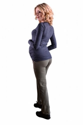 Be MaaMaa Těhotenské kalhoty s elastickým pásem a kapsami - grafit, vel. XL