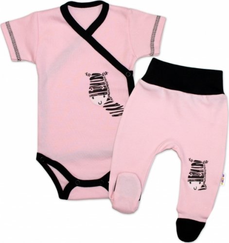 Baby Nellys 2-dílná sada body kr. rukáv + polodupačky, růžová - Zebra