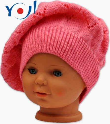 Háčkovaný baret YO ! - růžový