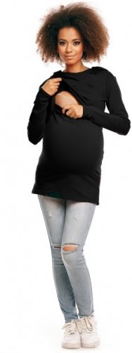 Be MaaMaa Těhotenské/kojící triko s kapucí - černé