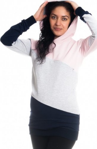 Těhotenské a kojící triko/mikina Tiffany s kapucí, dl. rukáv, široké pruhy, vel. S