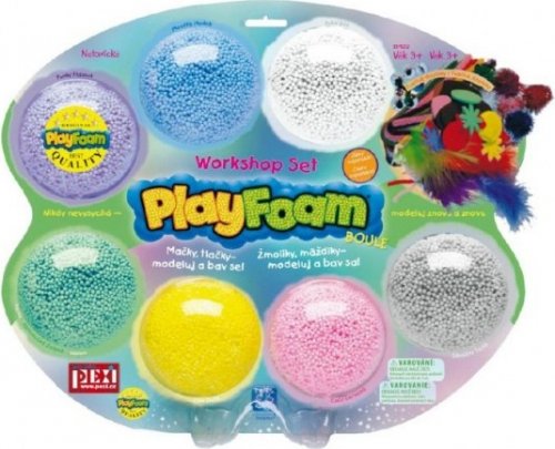 PlayFoam Modelína/Plastelína kuličková s doplňky 7 barev na kartě 34x28x4cm