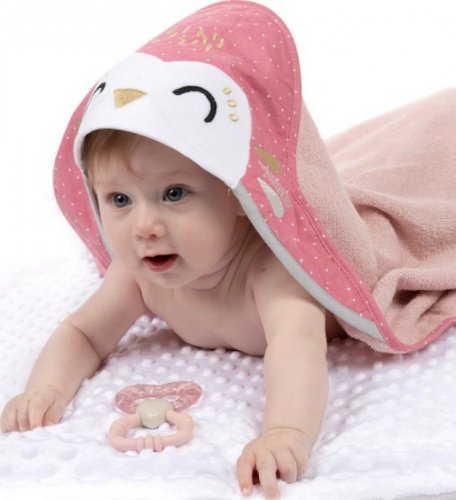 Canpol Babies Měkká osuška s kapucí, 100x100cm - Sova, růžová