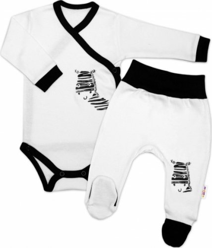 Baby Nellys 2-dílná sada body dl. rukáv + polodupačky, bílá - Zebra, vel. 74